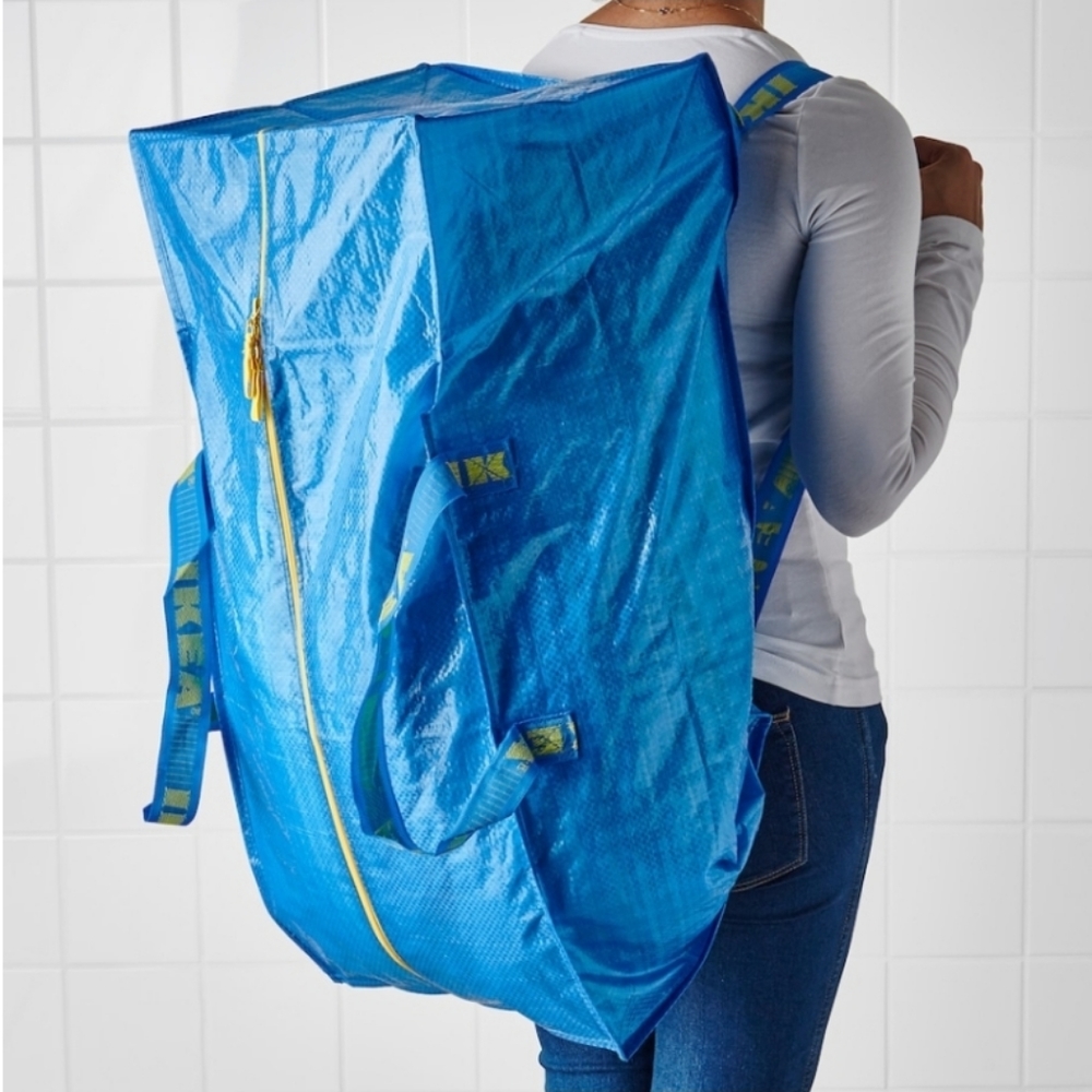 IKEA Frakta - Two (2) ZIPPERED Large Blue Storage Bag Handles/Backpack Storage - Picture 7 of 11